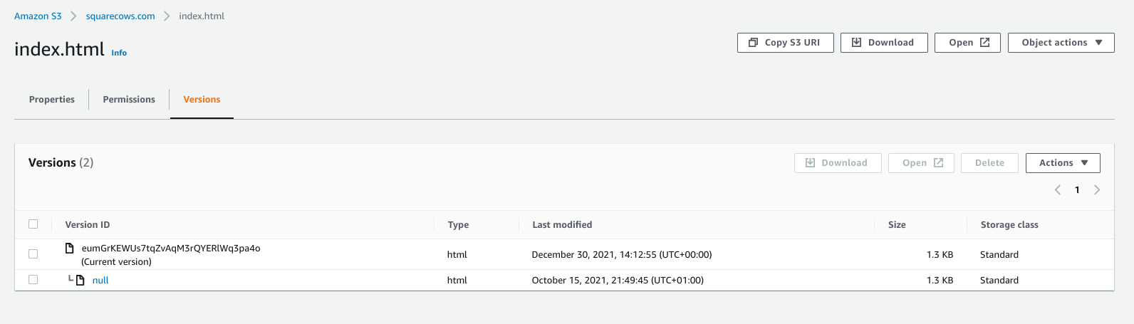 Versioning in the S3 console